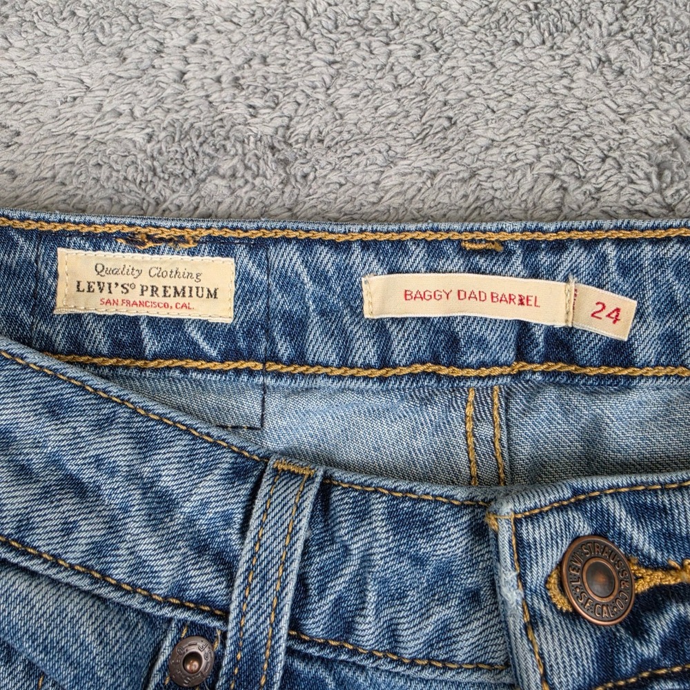 Levis Premium Baggy Dad Barrel Jeans Womens 24 Blue High Rise Relaxed Tapered - Picture 3 of 13